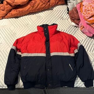 Vintage Chalet Navy and Red Puffer Jacket - Ski/snowboarding insulated jacket